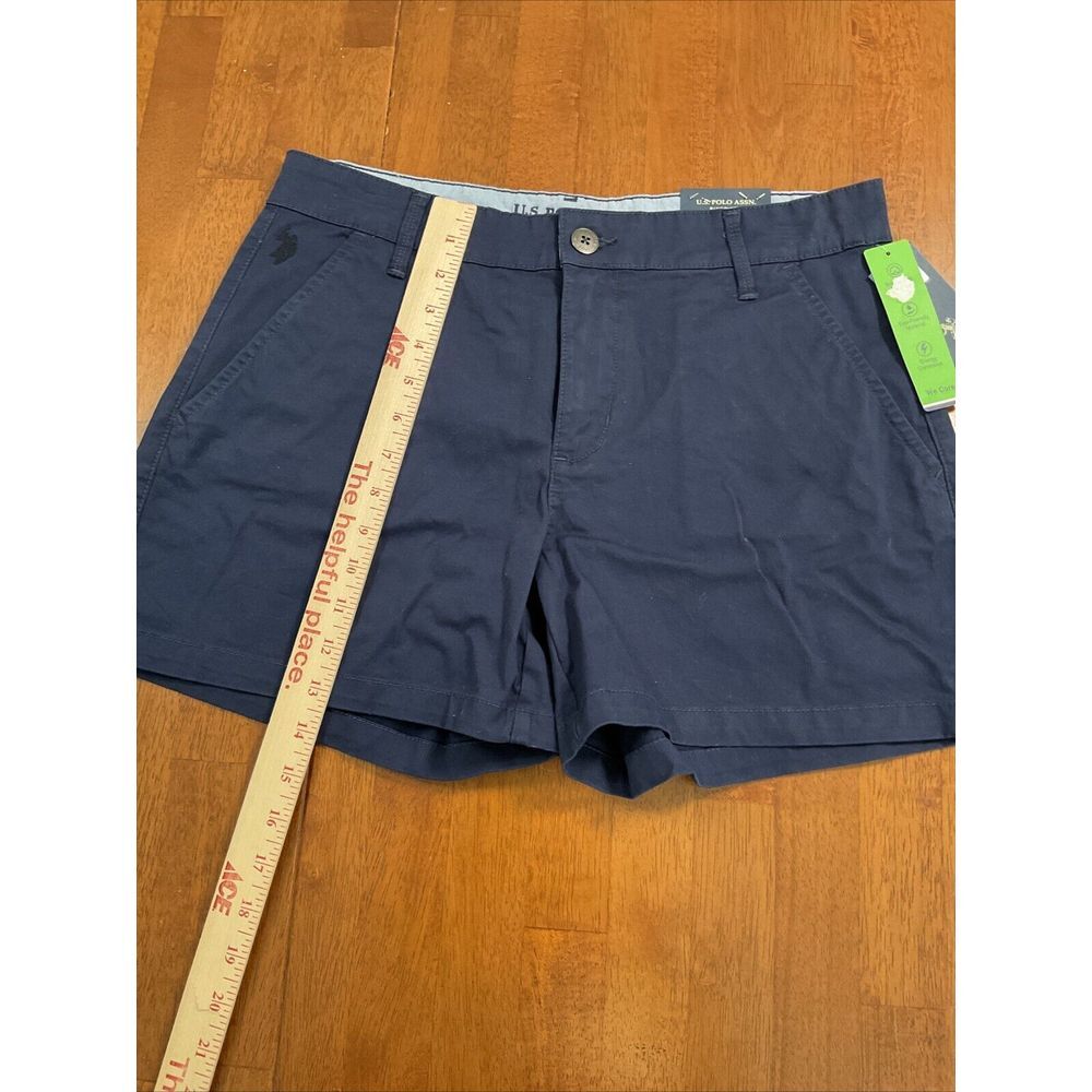 New U.S. Polo Assn Chino Shorts Women 11 Navy Blue Stretch Casual Mid Rise - Picture 12 of 15